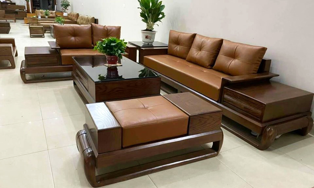 Sofa gỗ sồi tự nhiên phong cách hiện đại