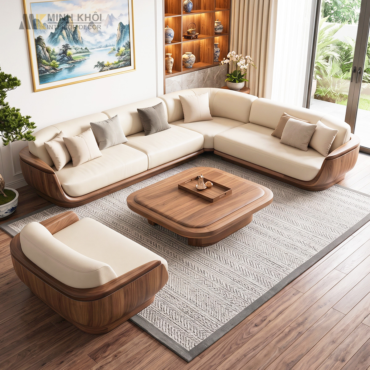 Sofa Góc Chữ L Gỗ Gõ Đỏ Cao Cấp - SF866