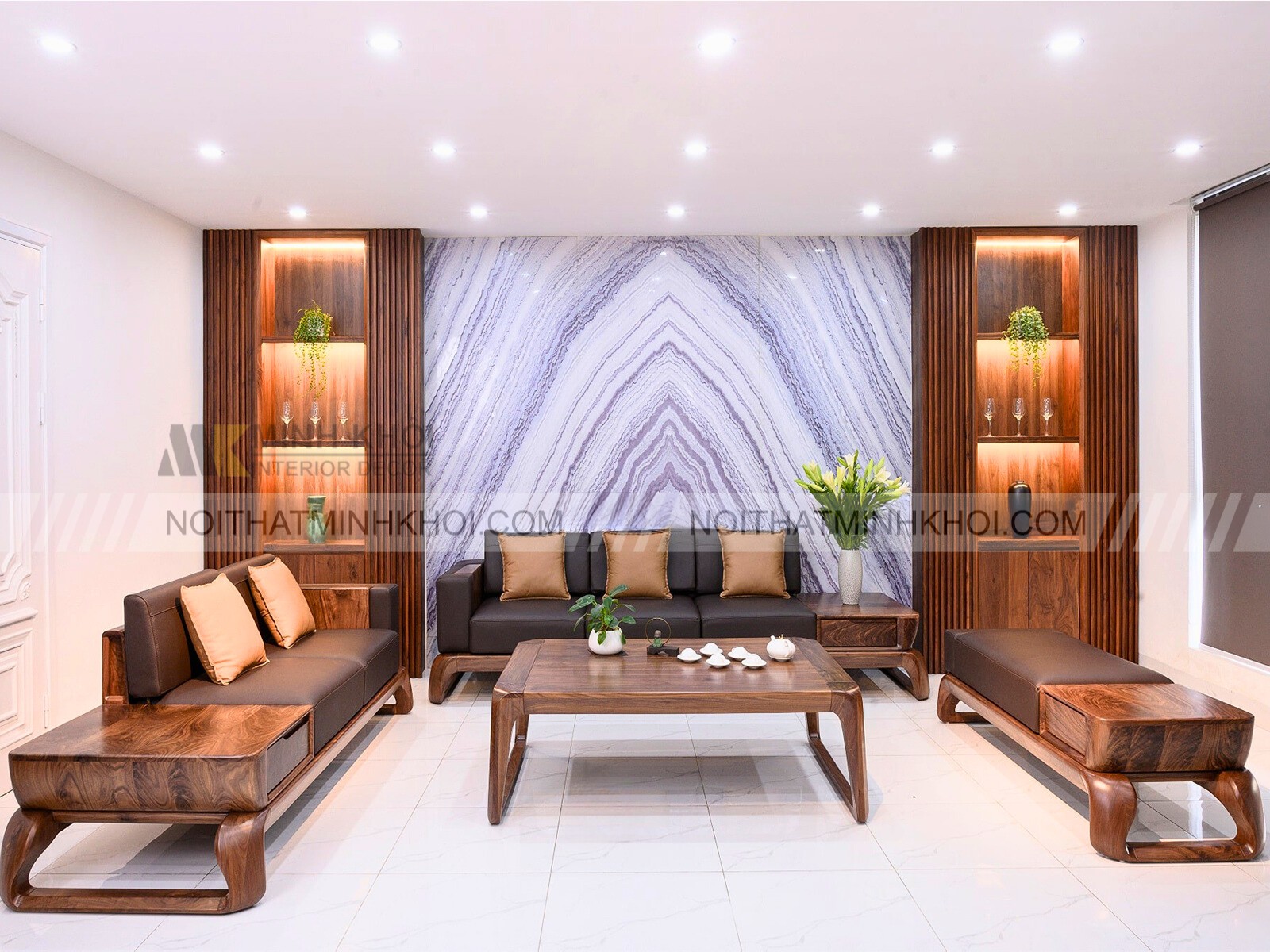 Bộ Sofa Hiện Đại Gỗ Óc Chó Chữ U Cao Cấp - SF964