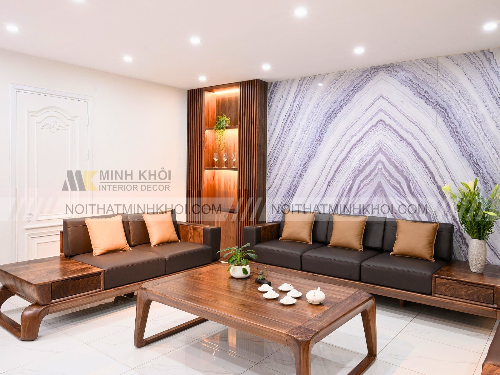 Bộ Sofa Hiện Đại Gỗ Óc Chó Chữ U Cao Cấp - SF964