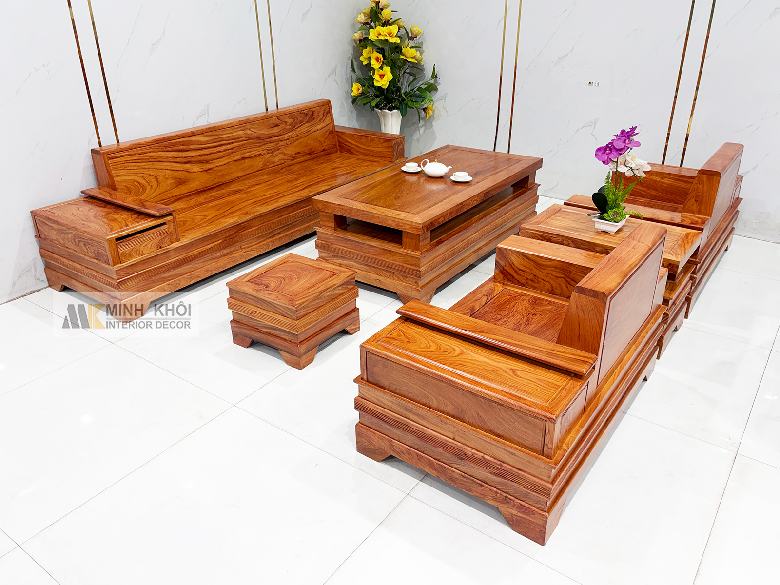 Sofa Gỗ Hương Đá 6 Món Cánh Tiên Thiết Kế Đối - SF941