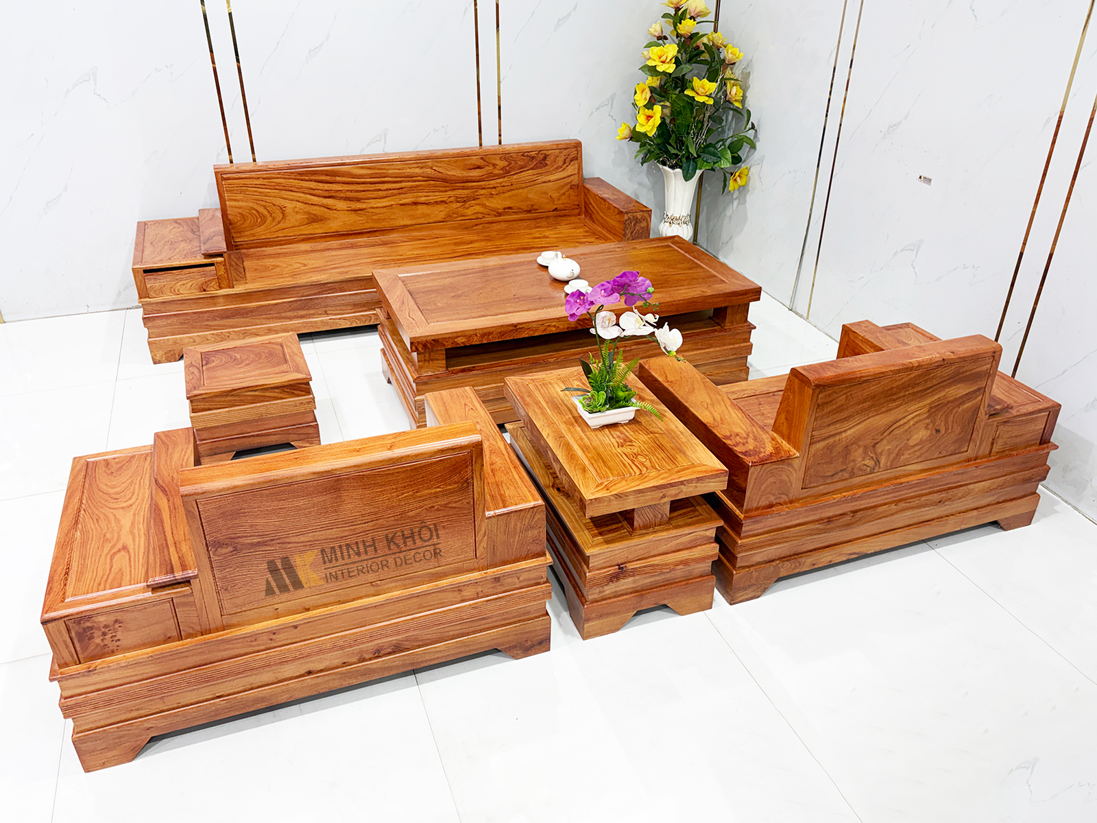 Sofa Gỗ Hương Đá 6 Món Cánh Tiên Thiết Kế Đối - SF941