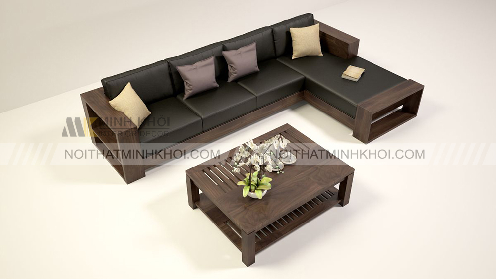 Sofa gỗ óc chó chữ L