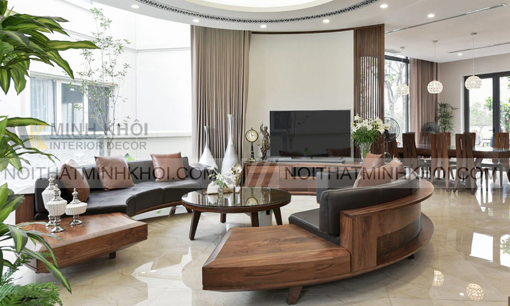 Sofa gỗ óc chó hình dạng cong
