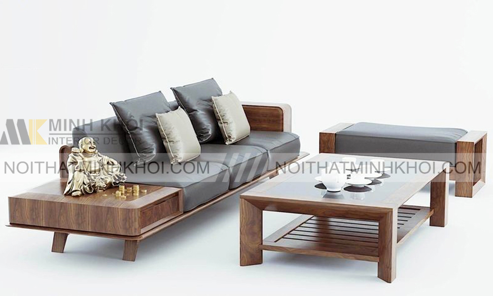 Sofa phòng khách đơn giản làm từ gỗ óc chó
