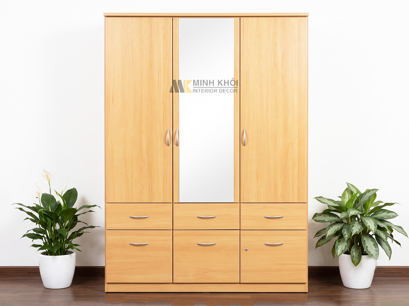 Tủ Quần Áo MFC Vân Sồi Vàng 3 Cánh 4 Hộc Kéo - TA041