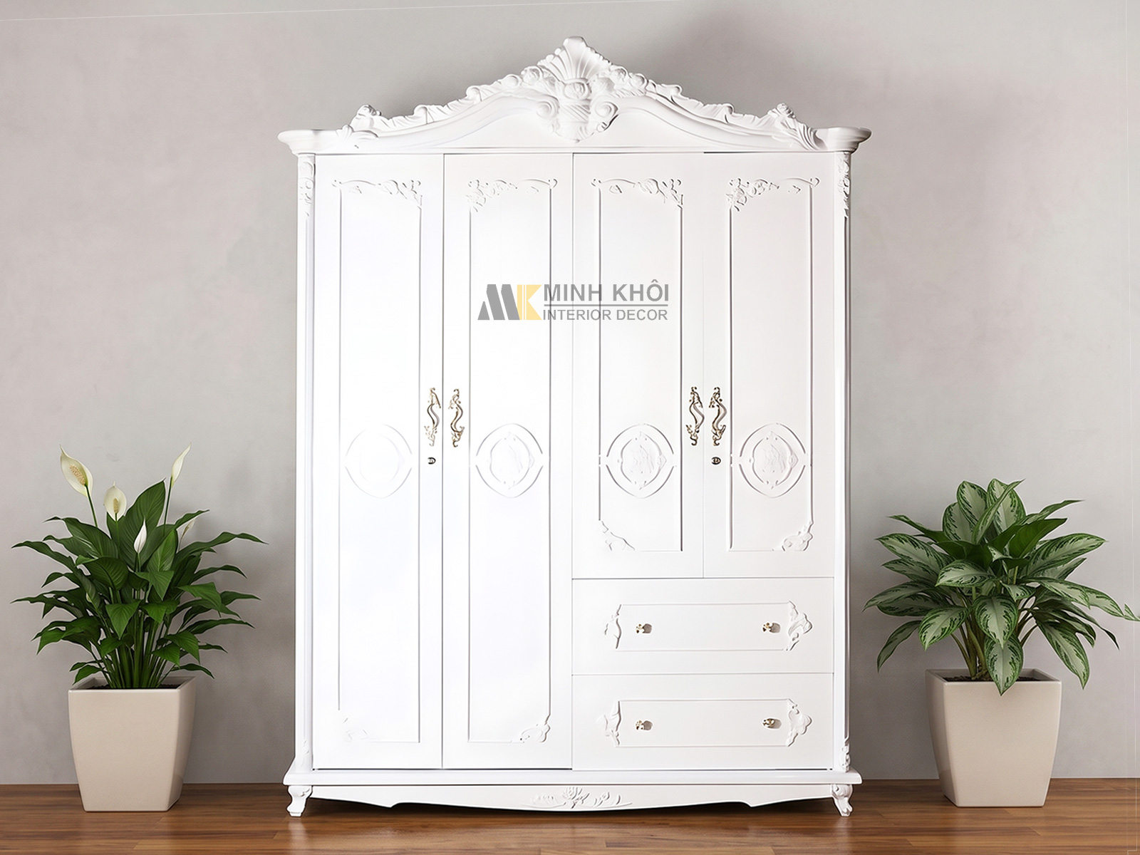 Tủ Quần Áo Màu Trắng Thiết Kế Kiểu Cổ Điển - TA912