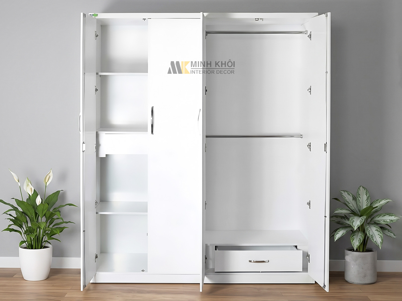 Tủ Quần Áo 4 Cánh Màu Trắng - TA913