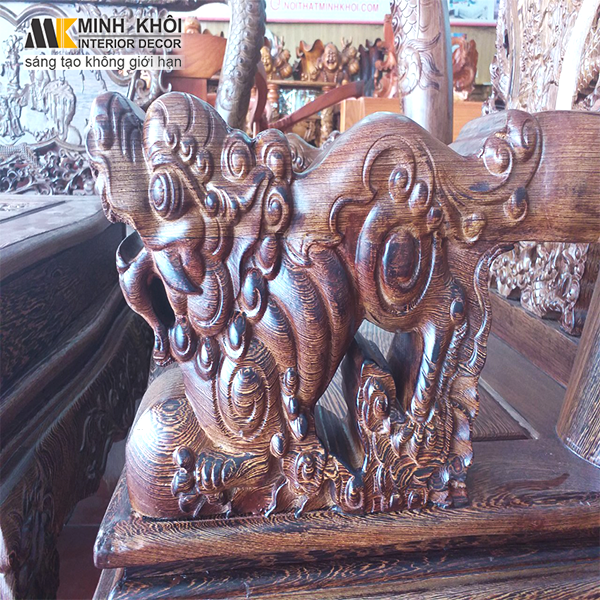 Salon Gỗ Mun Đuôi Công Chạm Rồng Bát Tiên Tay 12 – SL964