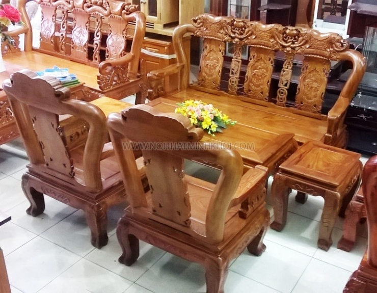 Bàn ghế phòng khách triện voi gỗ hương tay 10 6 món