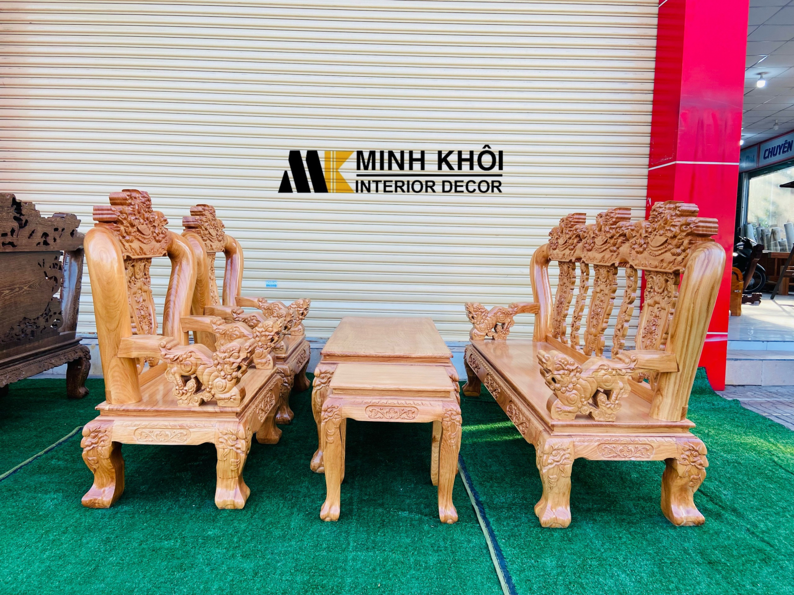 Bộ bàn ghế salon gỗ gõ đỏ chạm nghê