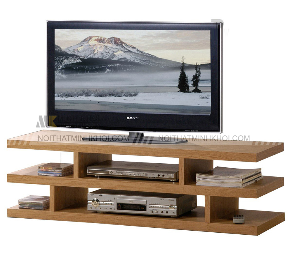 Kệ tivi 3 tầng bằng gỗ màu nâu đậm thiết kế tối giản vững chắc