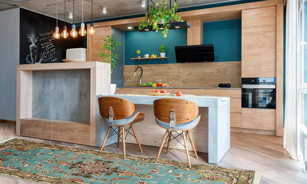 Trang trí phòng ăn đơn giản với thảm trải sàn