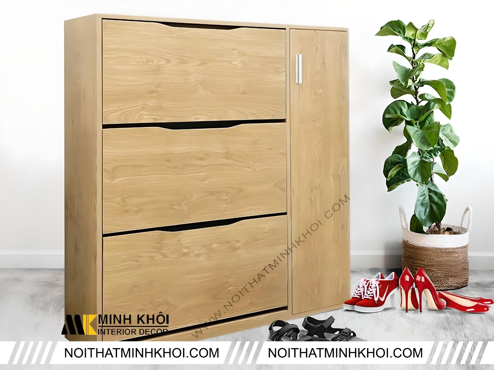 Tủ đựng giày thông minh màu gỗ sồi - TG011