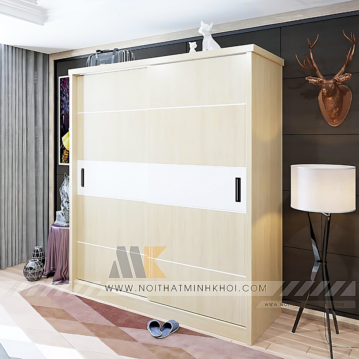 Tủ Áo 2 Cánh Cửa Lùa MDF Màu Gỗ Sồi - TA660