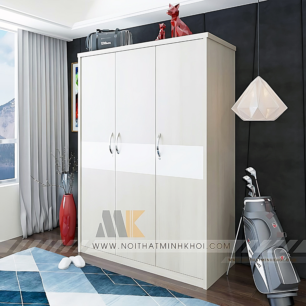 Tủ Áo 3 Cánh MDF Hiện Đại Màu Kem - TA657