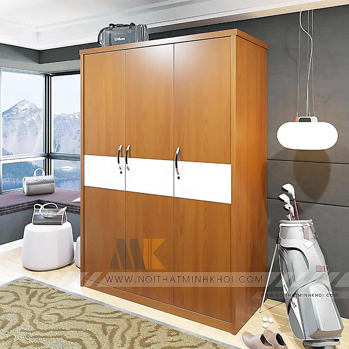 Tủ Áo 3 Cánh MDF Màu Gỗ Xoan Đào - TA654