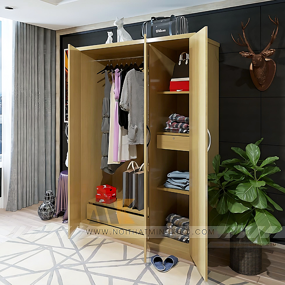 Tủ Áo 3 Cánh MDF Nhập Khẩu Giá Rẻ - TA658