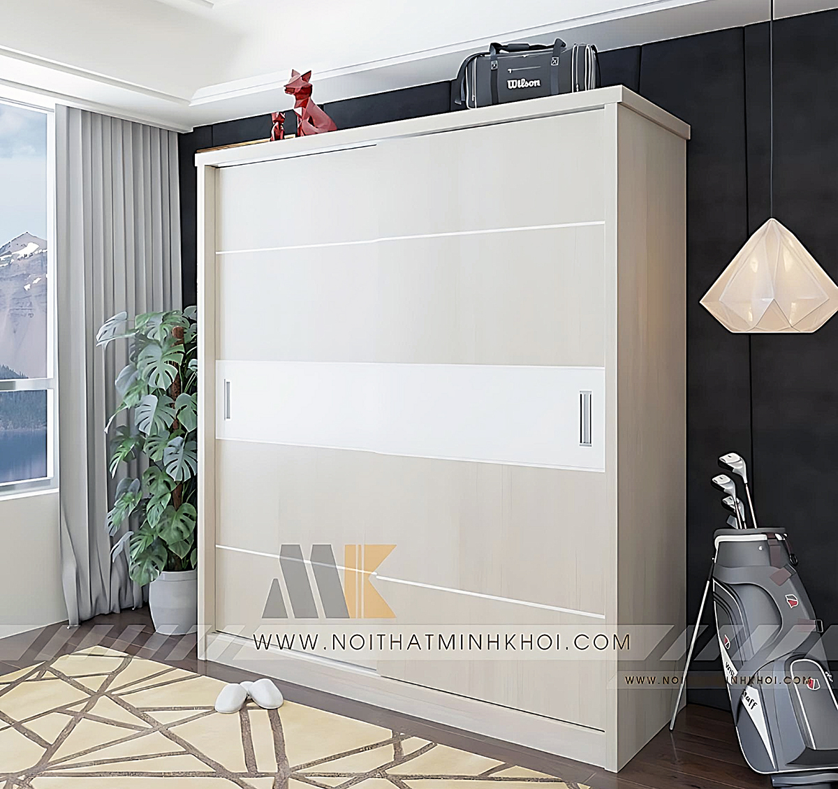 Tủ Áo Cửa Lùa MDF Màu Kem Thiết Kế Đẹp - TA662
