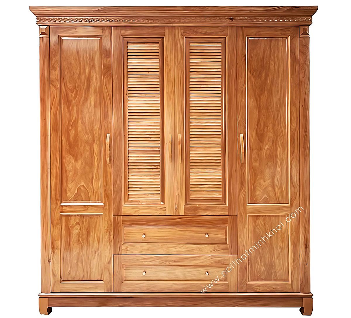 Tủ Áo Gỗ Đinh Hương 4 Cánh Lá Xách Hộc Kéo - TA673