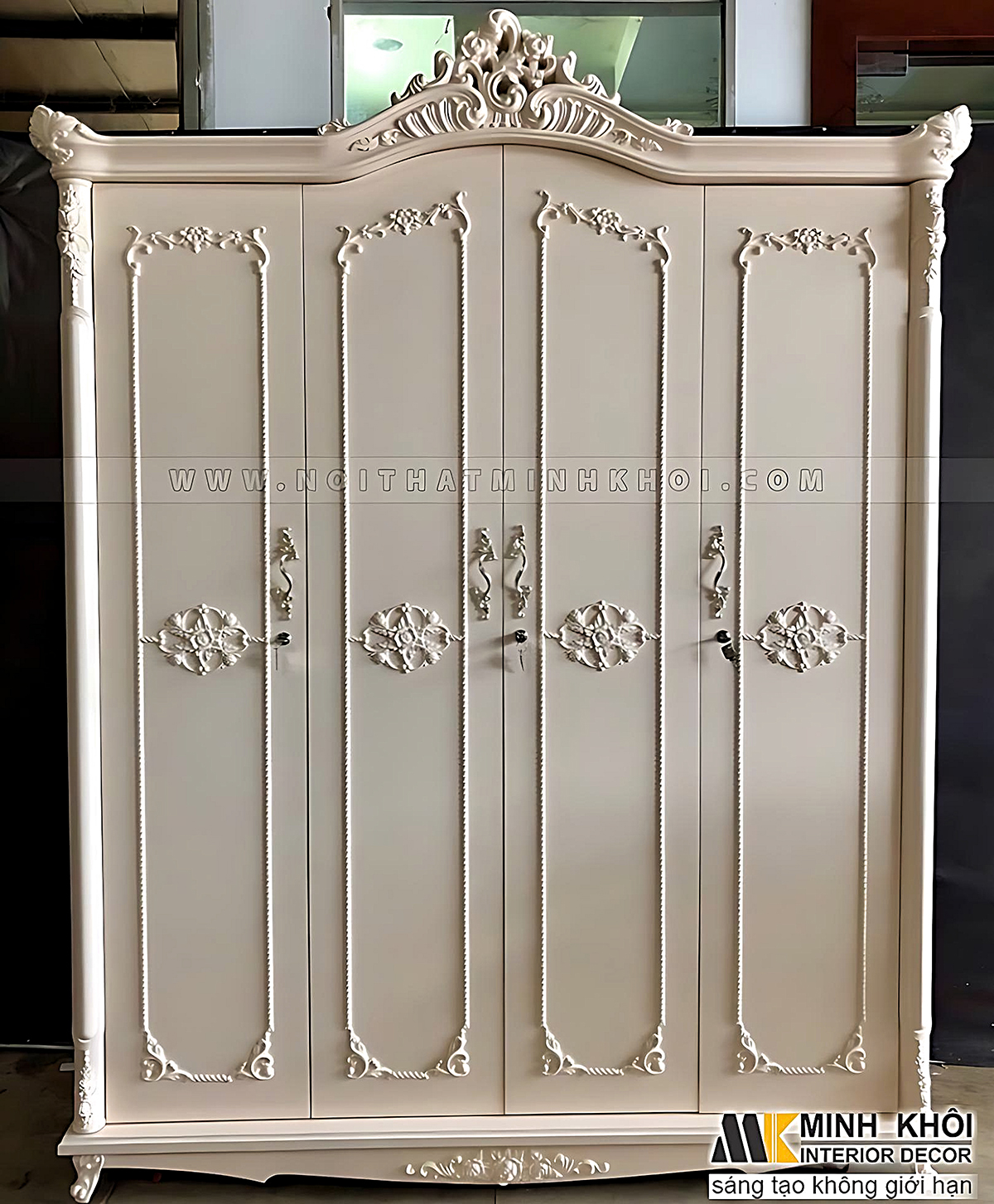 Tủ Áo Gỗ MDF 4 cánh Màu Kem Sang Trọng - TA6666