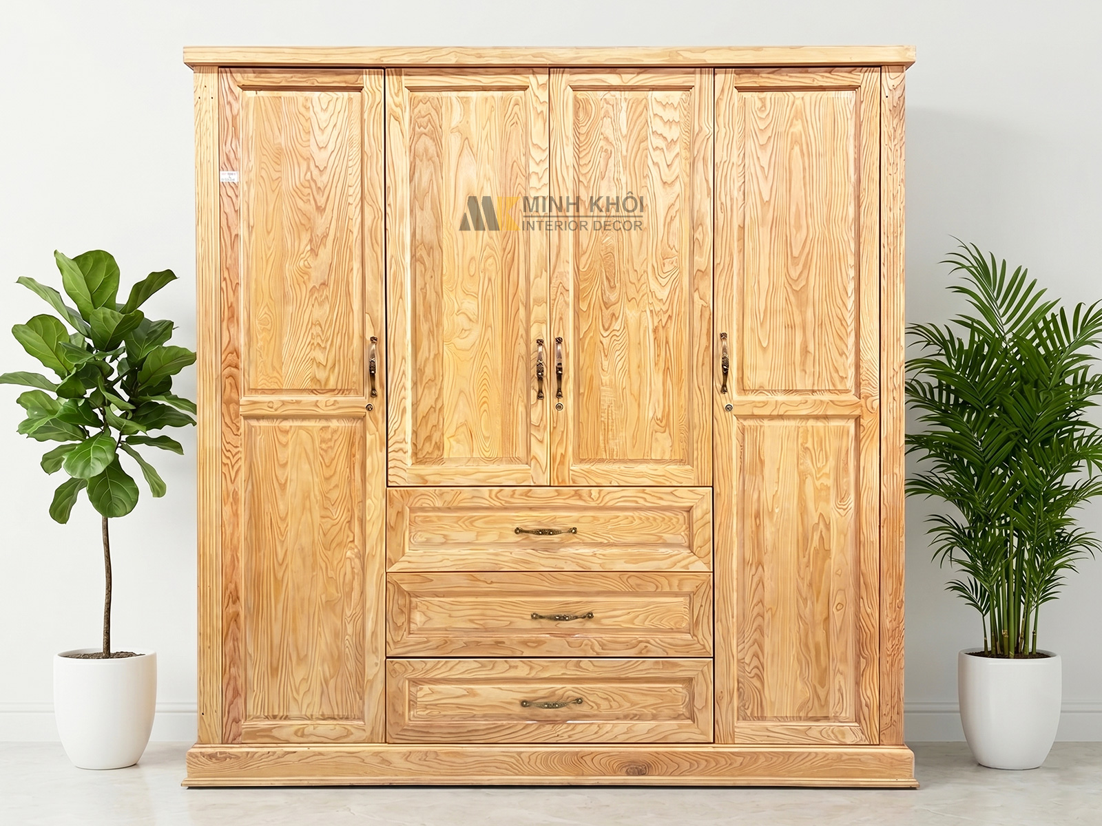 Tủ Quần Áo Gỗ Sồi Nga 4 Cánh 3 Hộc Kéo – TA938