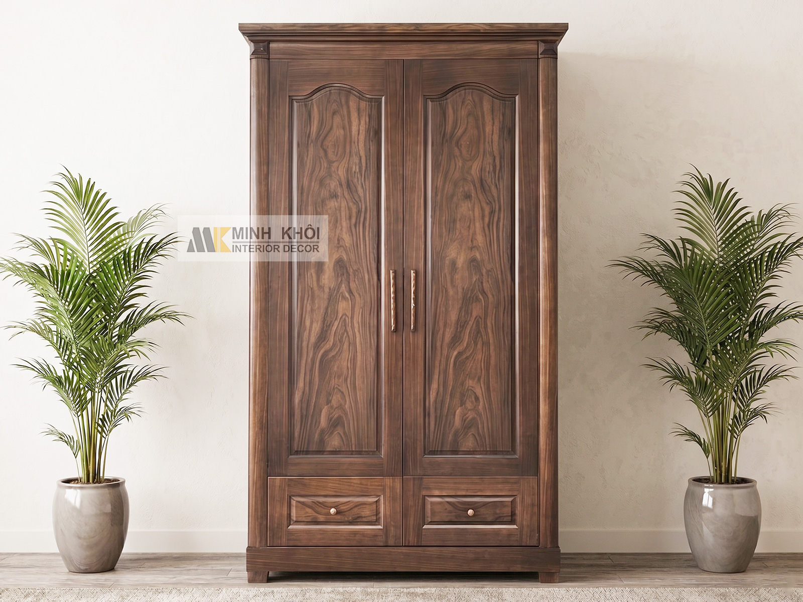 Tủ Quần Áo Gỗ Sồi Phủ Óc Chó 2 Cánh – TA859
