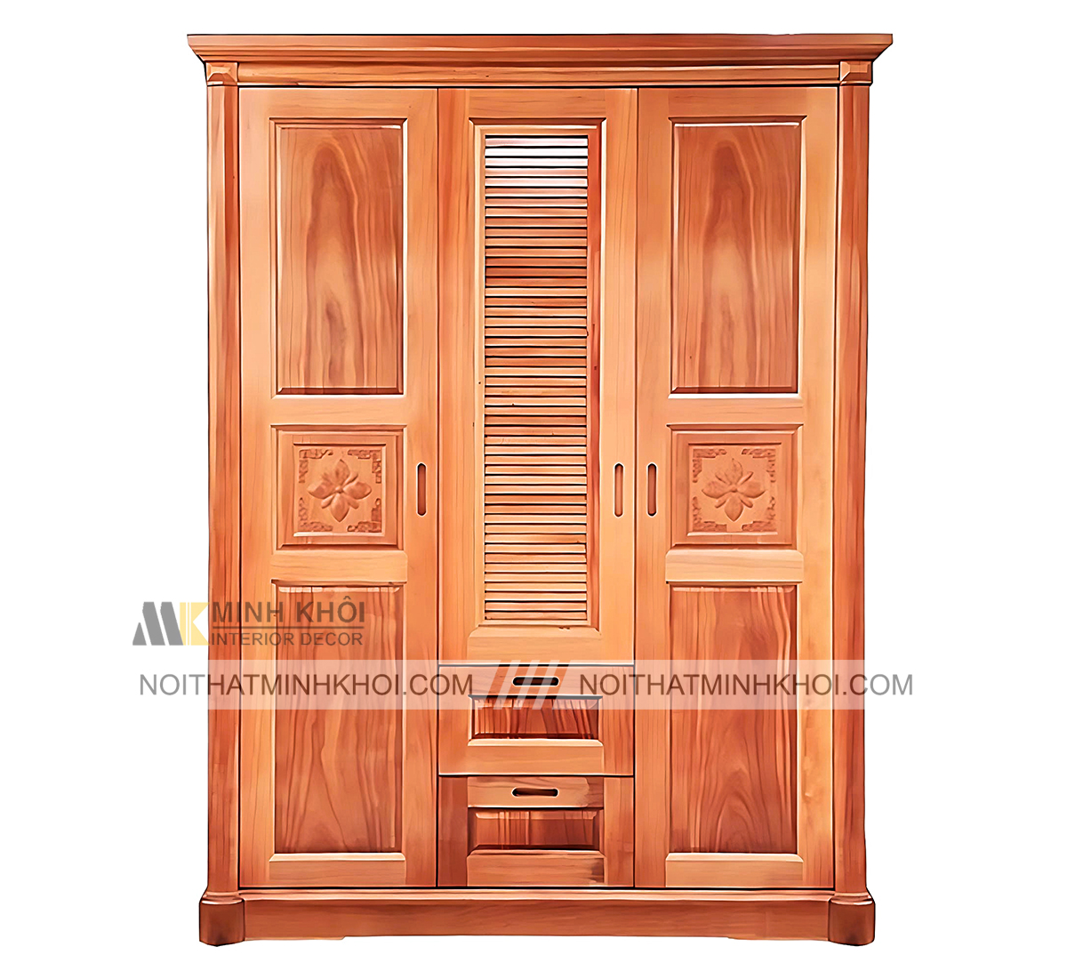 Tủ Áo Gỗ Xoan Đào Tự Nhiên Tay Âm Lá Sách – TA850