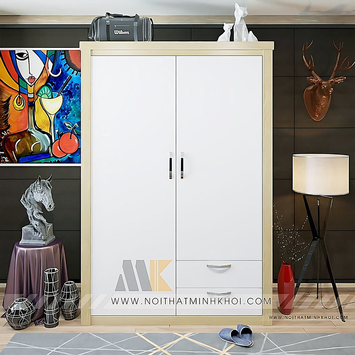 Tủ Áo Hiện Đại 2 Cánh MDF Màu Vân Sồi - TA643