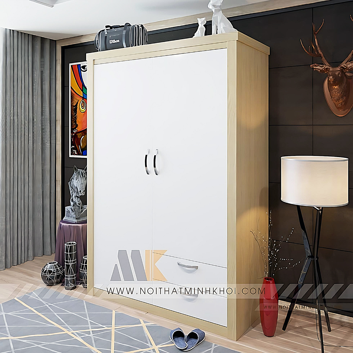 Tủ Áo Hiện Đại 2 Cánh MDF Màu Vân Sồi - TA643