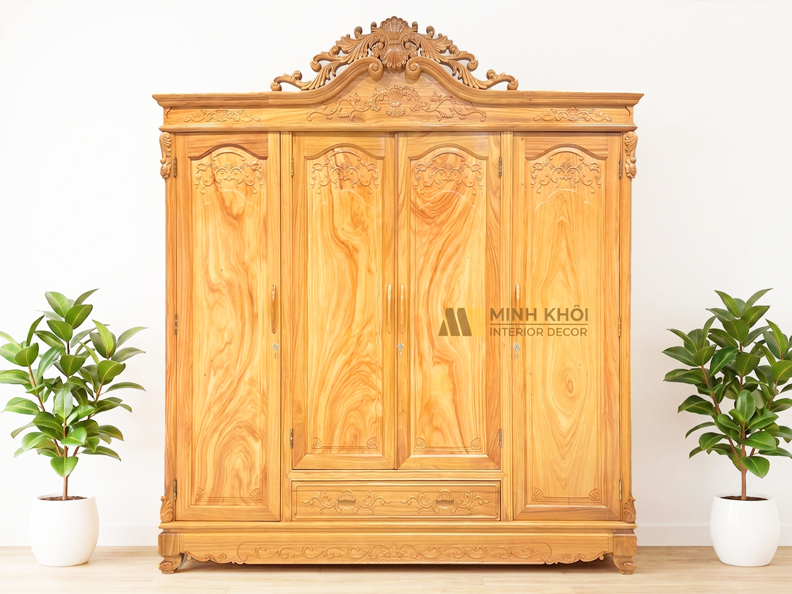 Tủ Áo Hoàng Gia Gỗ Gõ Đỏ 4 Cánh Cao Cấp - TA946