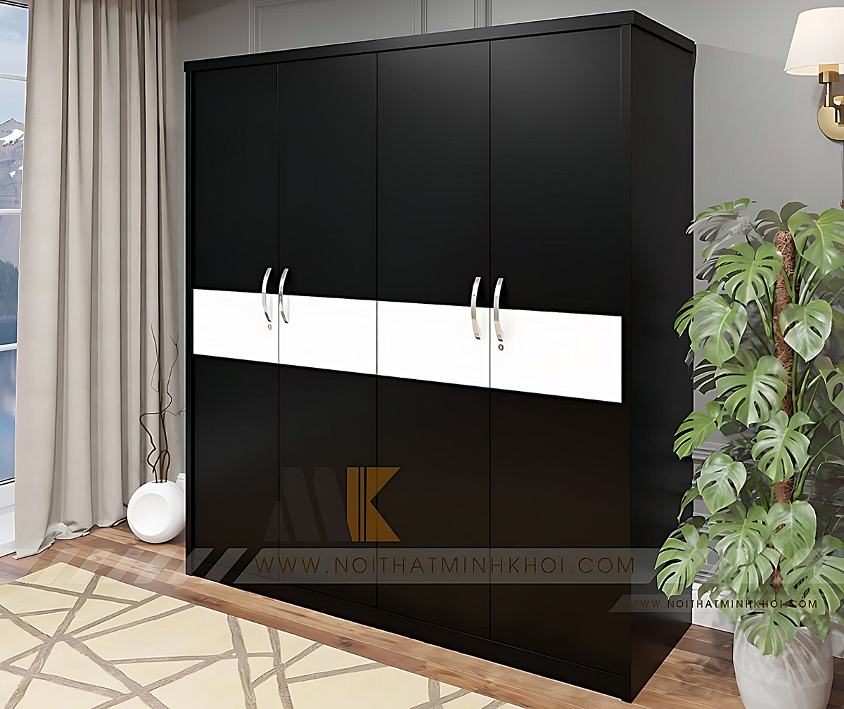 Tủ Áo Màu Đen 4 Cánh Màu Sồi Xám - TA628