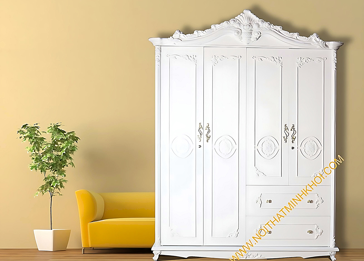 Tủ Áo Màu MDF Màu Trắng Tân Cổ Điển - TA912