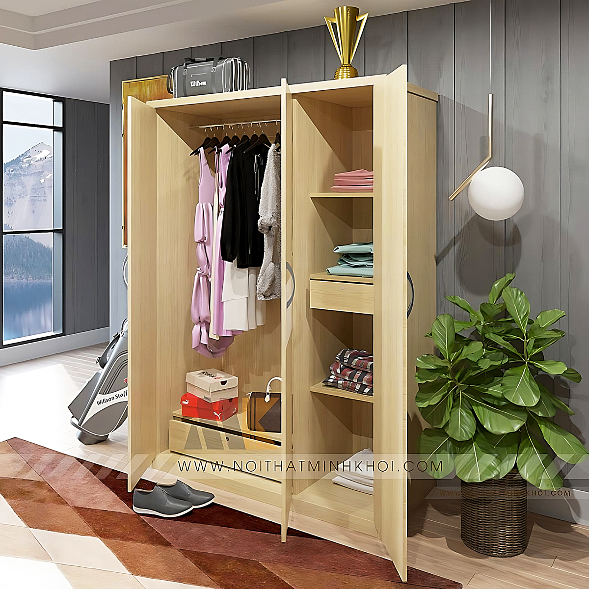 Tủ Áo MDF 3 Cánh Giá Rẻ Đẹp - TA659