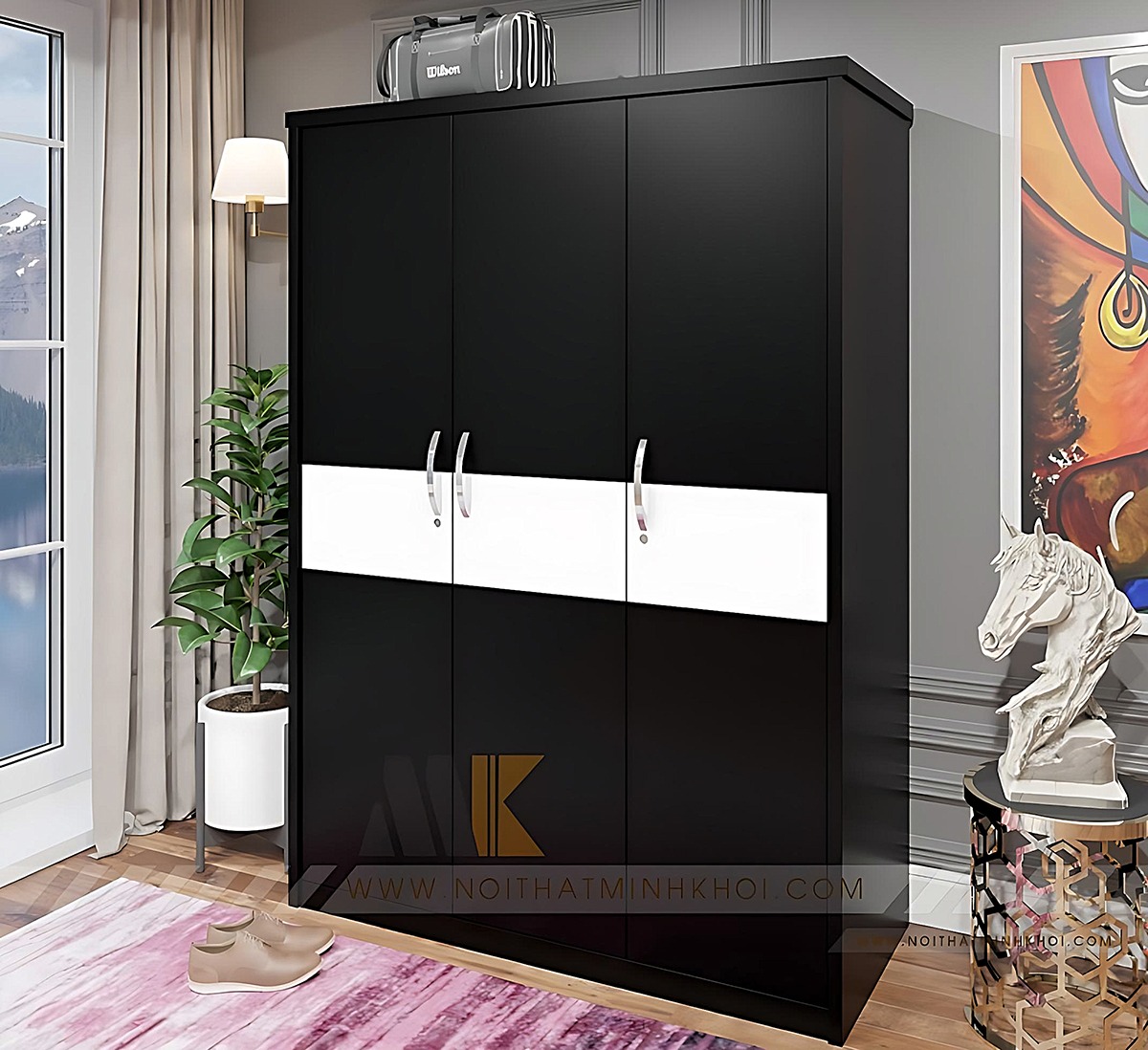 Tủ Áo 3 Cánh Màu Đen Sang Trọng - TA653