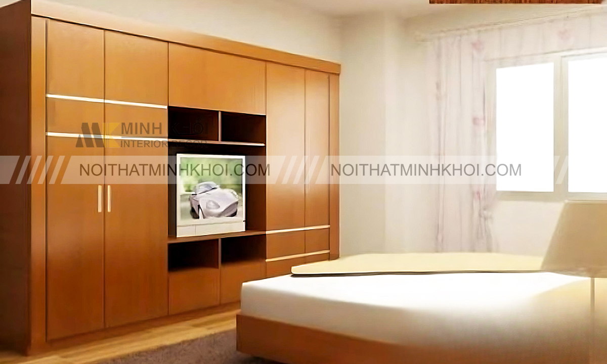 Tủ quần áo có kệ để tivi đóng theo yêu cầu - TA067
