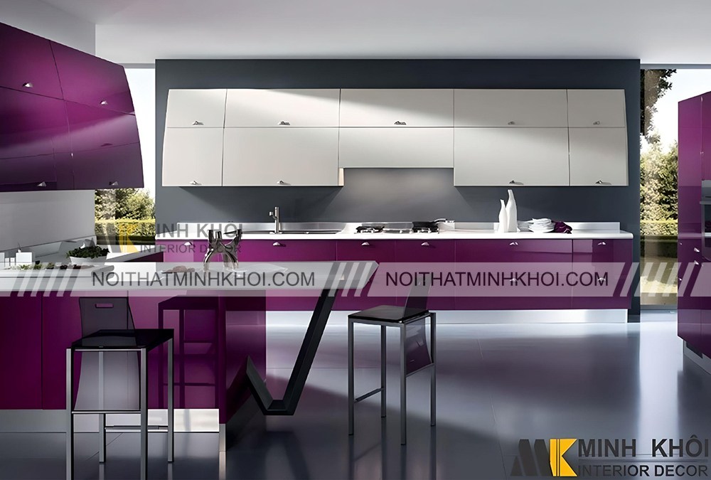 Tủ bếp Acrylic màu tím độc đáo - TB3869
