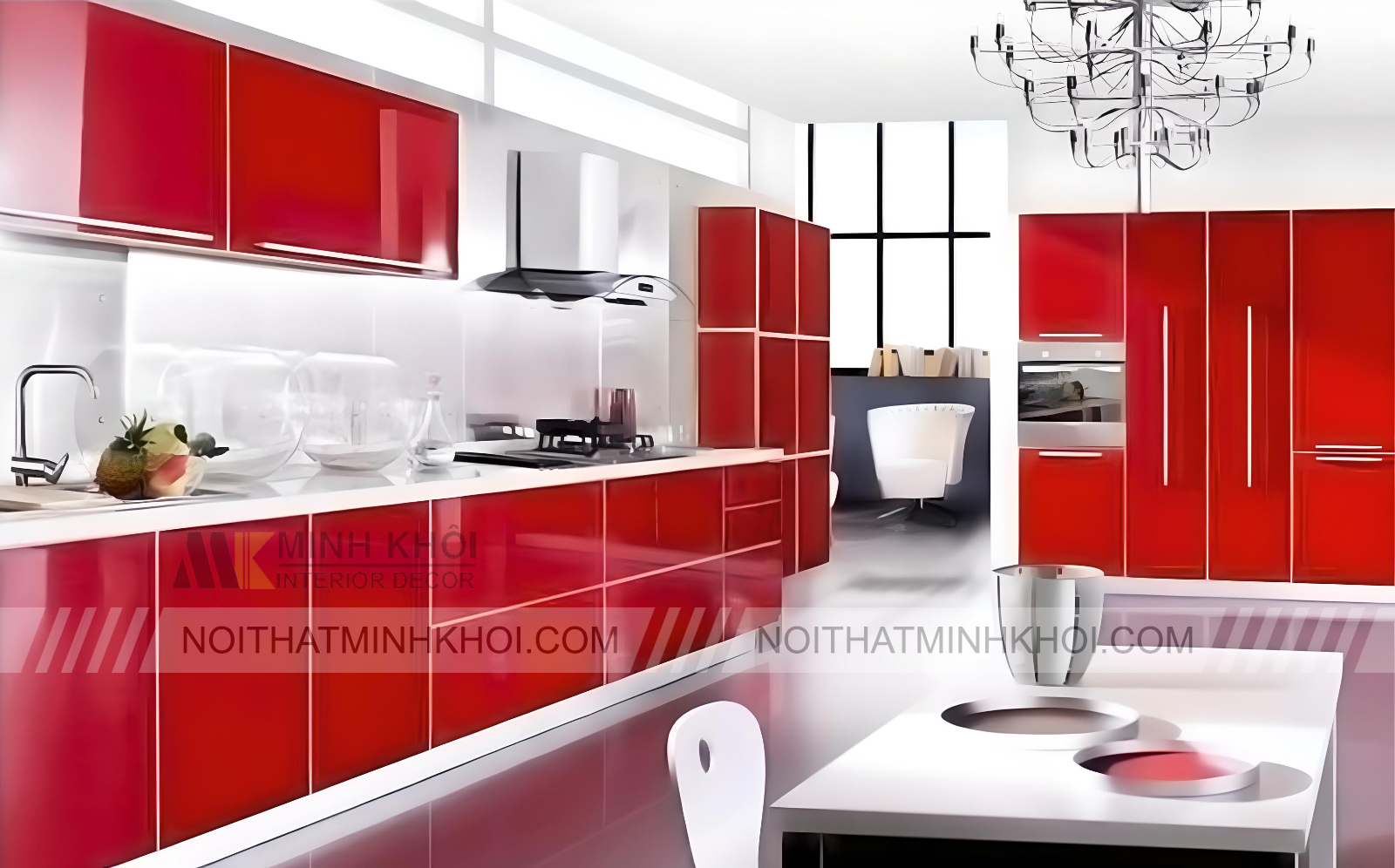 Tủ Bếp Acrylic MDF Màu Đỏ -  TB3871