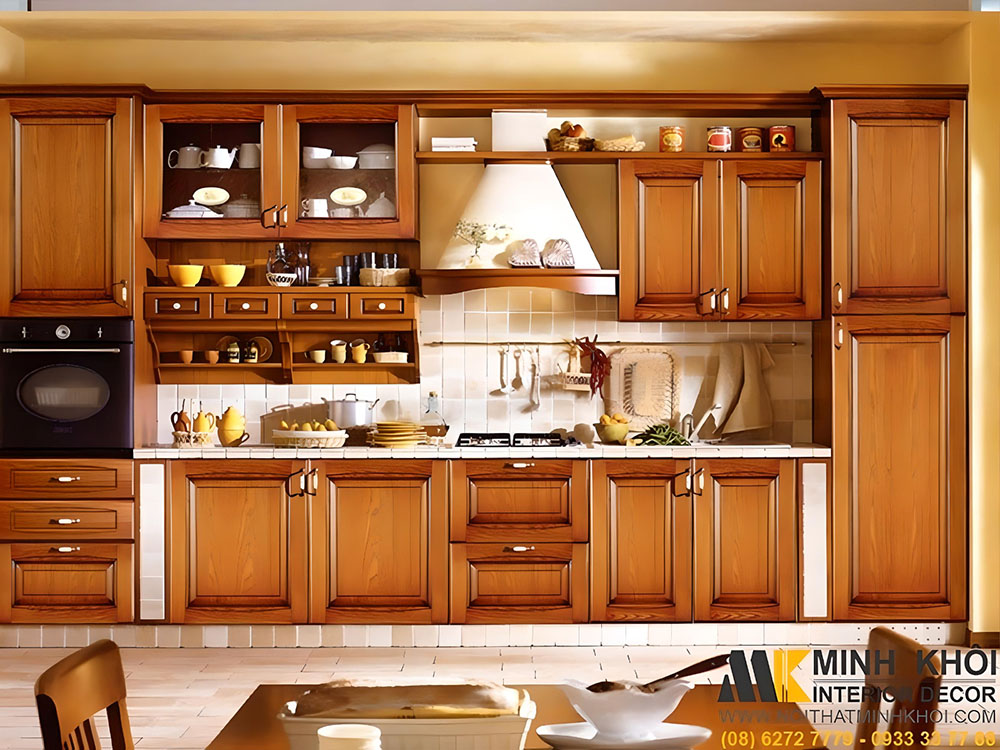 Tủ bếp chữ I gỗ căm xe góc tường - TB2420