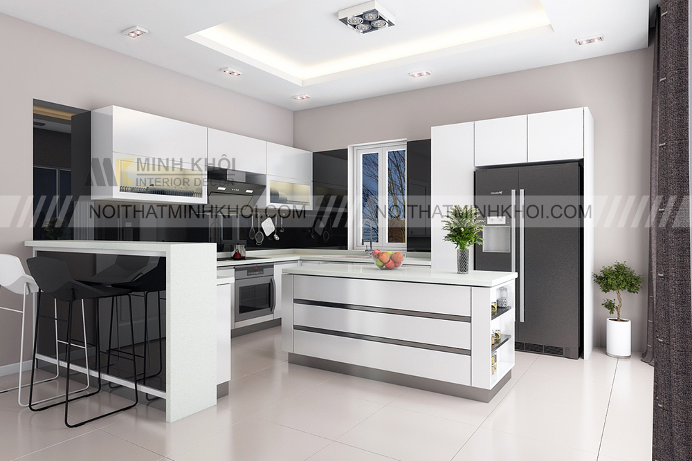 Tủ bếp chữ U acrylic