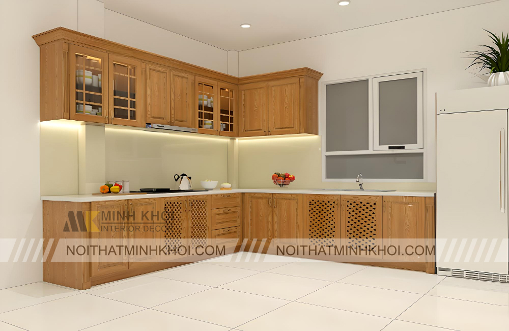 Tủ bếp đơn giản mà đẹp gỗ tự nhiên