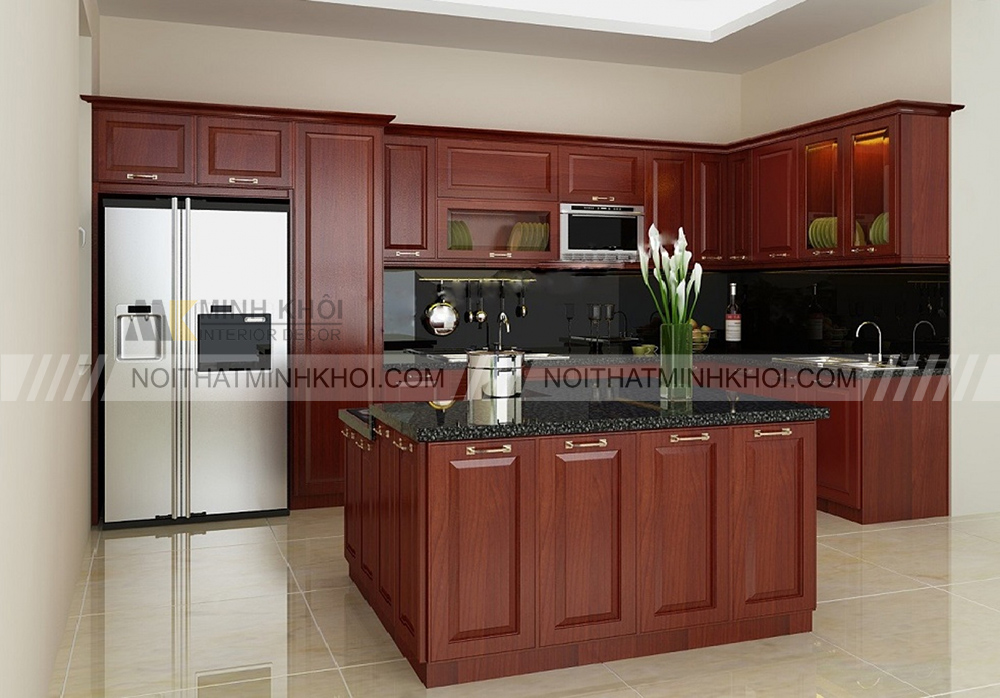 Tủ bếp gỗ gõ đỏ