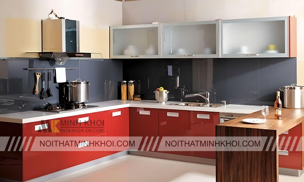 Tủ bếp gỗ MDF phủ acrylic - TB3866