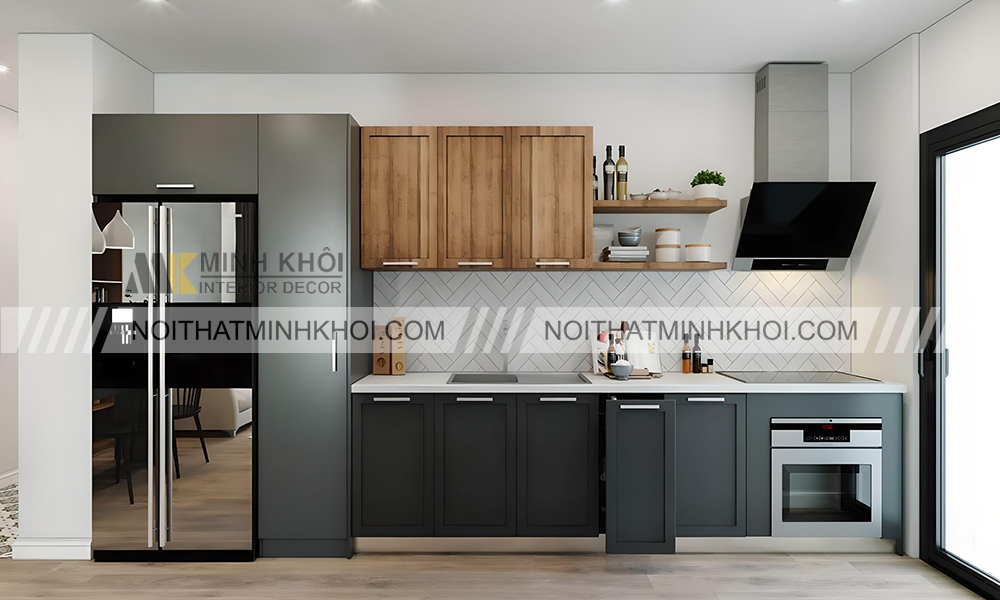 Tủ bếp gỗ MDF phủ melamine chữ I