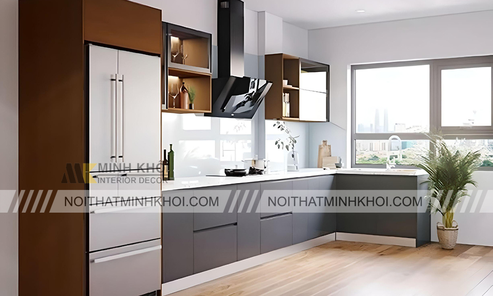 Tủ bếp gỗ melamine chữ L