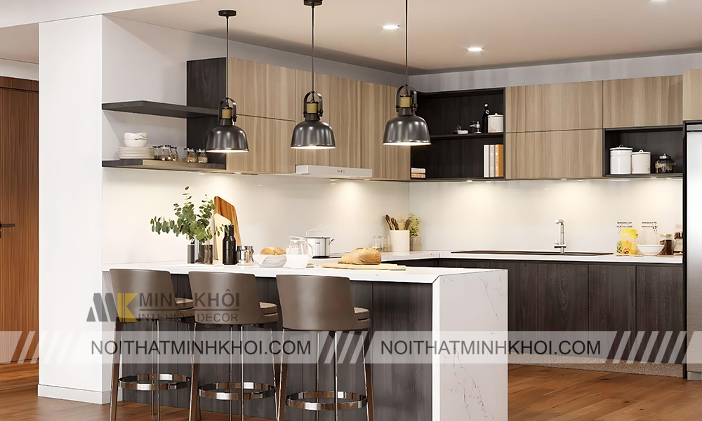 Tủ bếp gỗ melamine chữ U