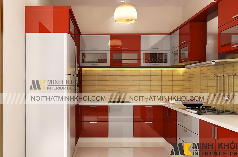 Tủ bếp gỗ phủ acrylic màu đỏ - TB3872