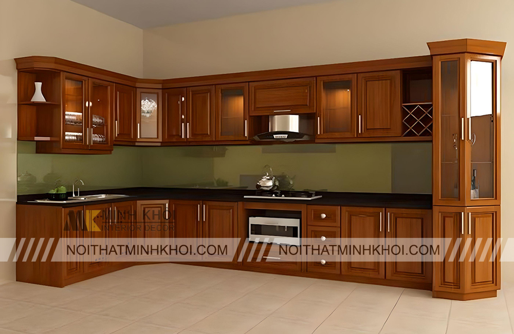 Tủ Bếp Gỗ Xoan Đào Chữ L Đẹp HOT Hiện Nay?