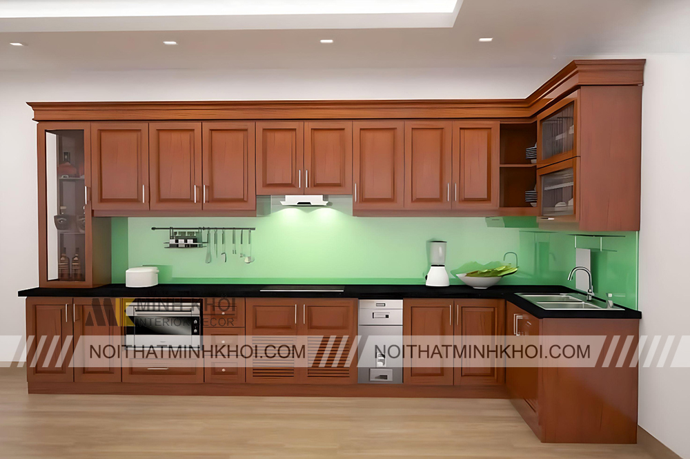 Tủ Bếp Gỗ Xoan Đào Chữ L Đẹp HOT Hiện Nay?