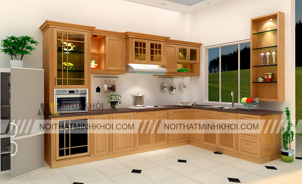 Tủ Bếp Gỗ Xoan Đào Chữ L Đẹp